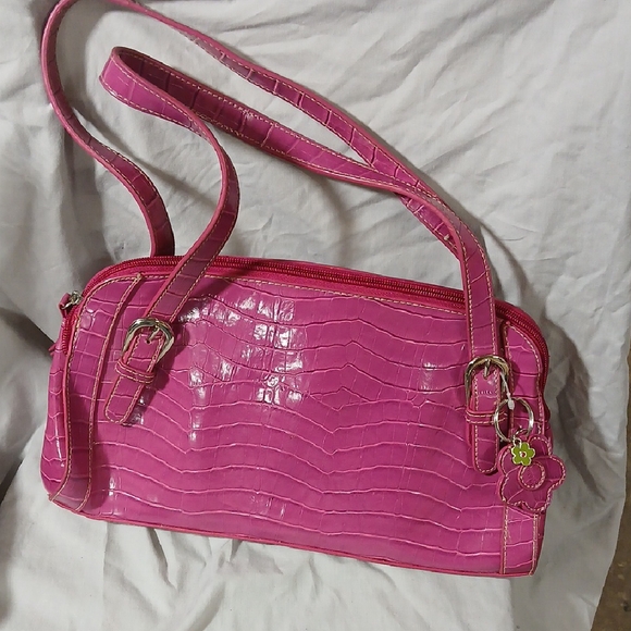 unbranded Handbags - Pink/Purple Crocodile-Embossed Handbag